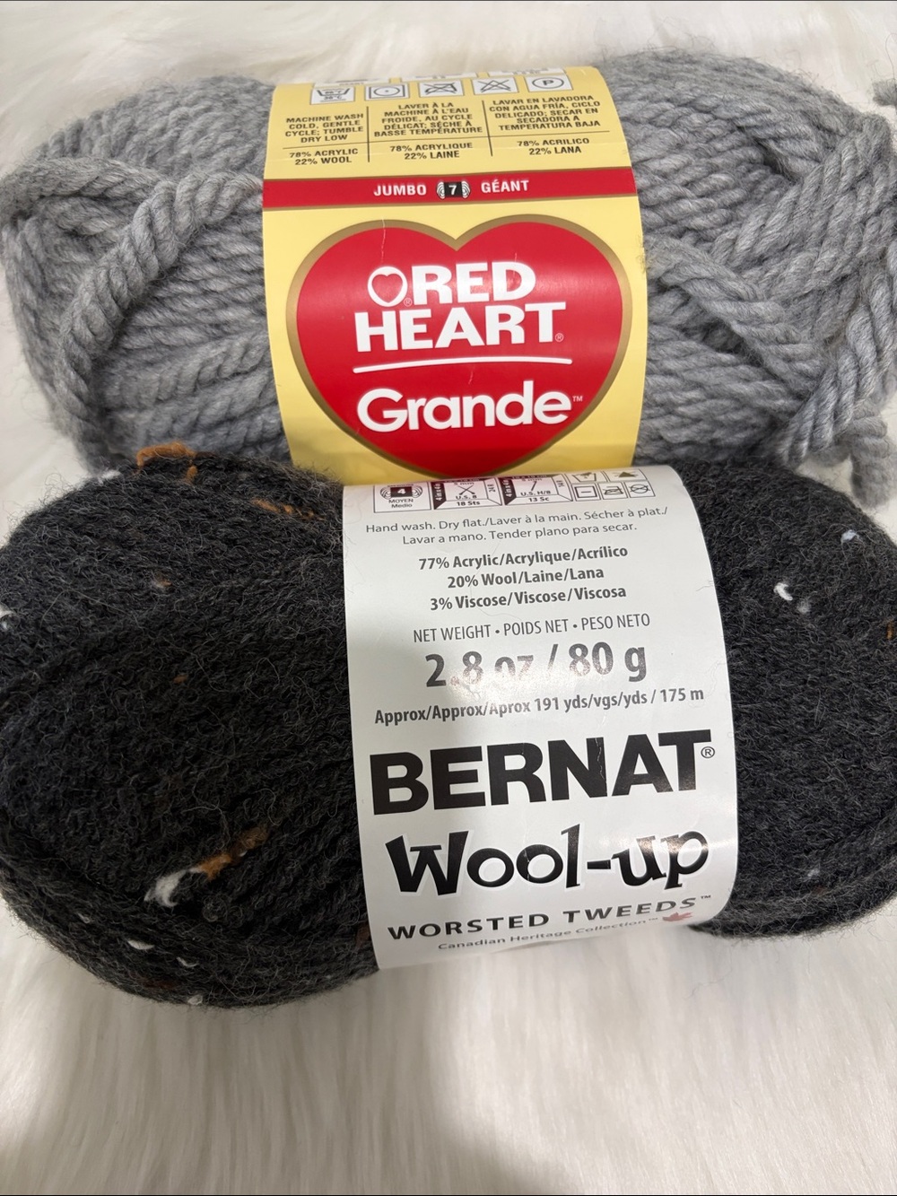 Wool-Up Worsted Tweeds Yarn - Charcoal  & Red Heart Grey